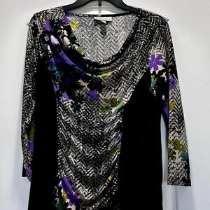 Dana Buchman Black and Purple Floral blouse